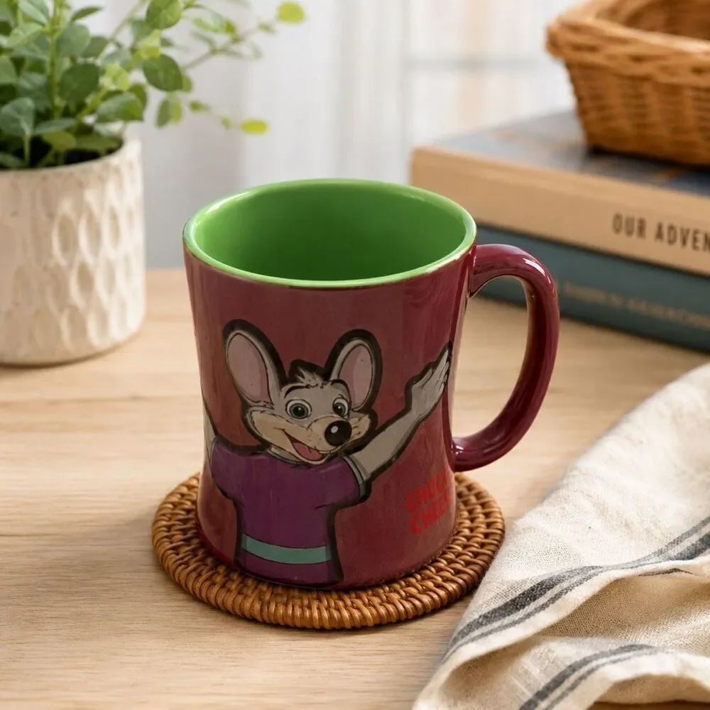 Chuck E. Cheese Purple and Green Collectible 3D Coffee Mug Cup
